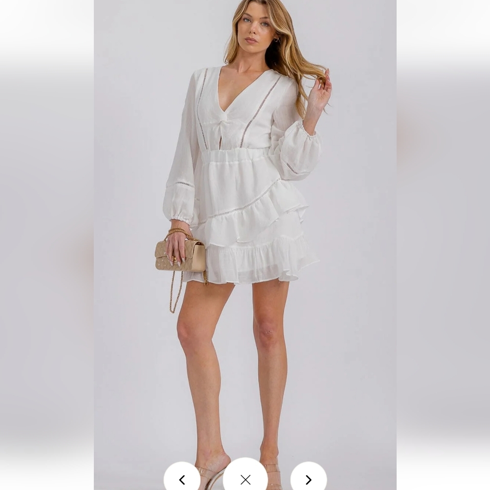 Chicwish White Long Sleeve Ruffle Dress